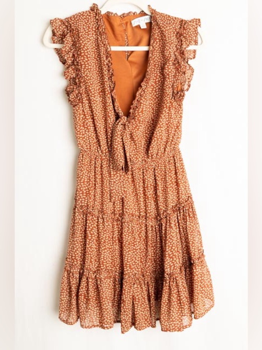 She + Sky Rust Mini Dress with Cream Ditsy Print